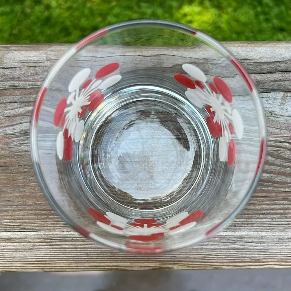 Vintage Crate & Barrel Atomic Red and White Snowflake Double Old Fashioned Glass